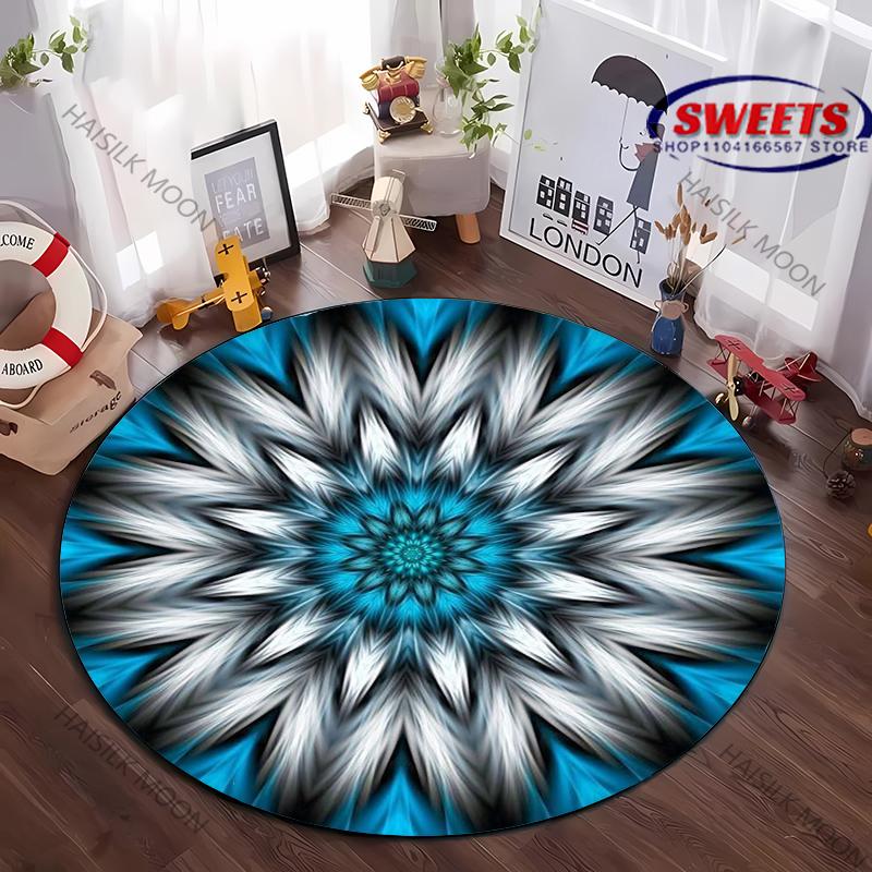 Kulový koberec Mandala s květinovým vzorem pro ložnici, obývací pokoj, pod pohovku, do kanceláře, moderní dekorativní rohožka, kobereček pod židli do počítačové místnosti, teplé luxusní dárky