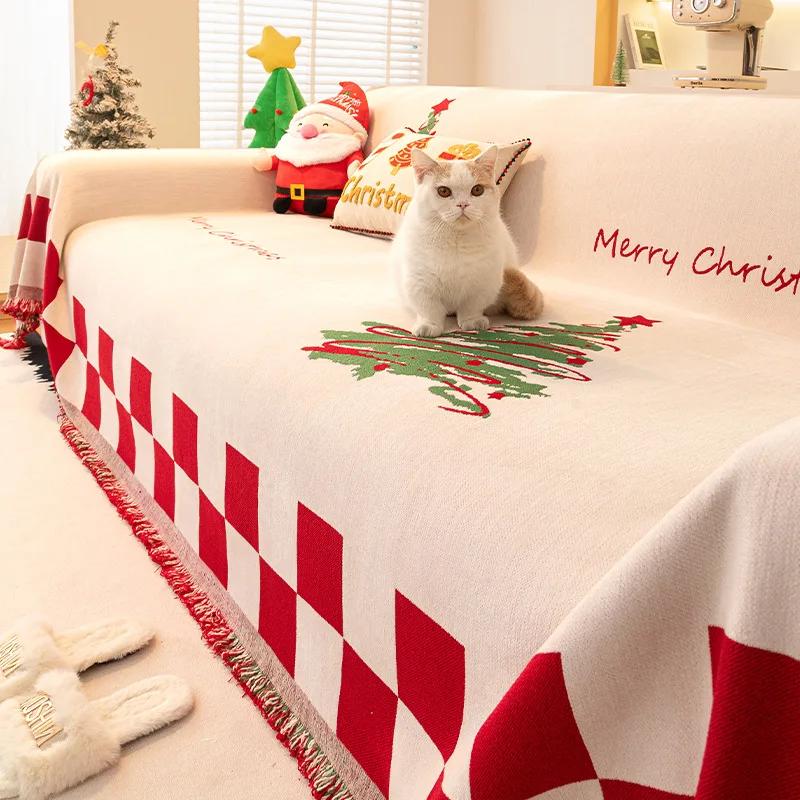 Christmas Atmosphere Sofa Cover Suitable For All Seasons Festive Sofa Blanket High-end Decorative For Living Room Sofa Cushion