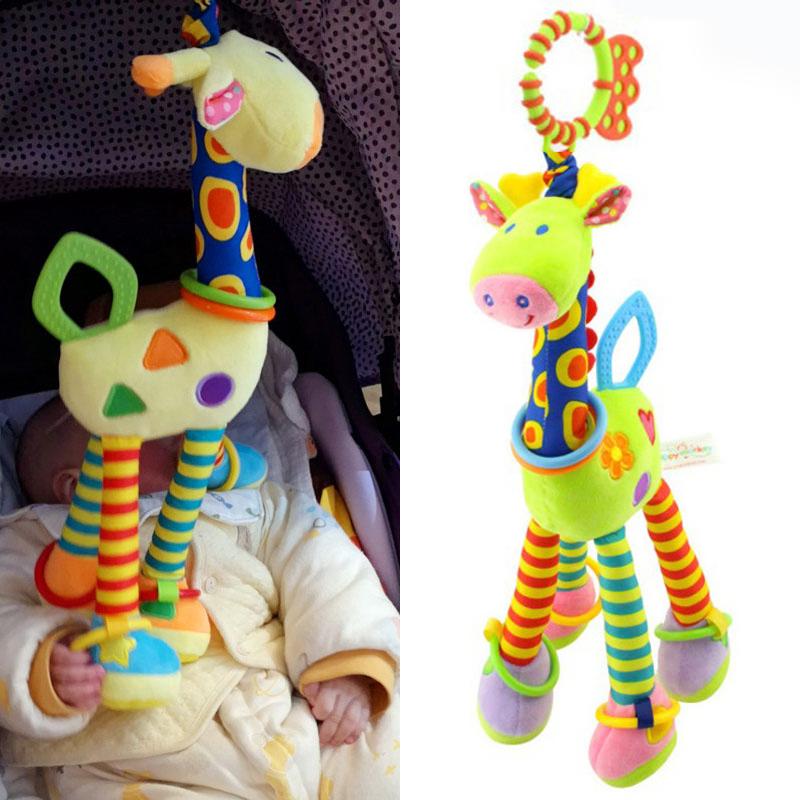 New Gentle Soft Cute Giraffe Animal Handbells Rattles Mobile Plush Infant Baby Toddler Handle Play Kits WIth Teether Newborn Baby Gifts