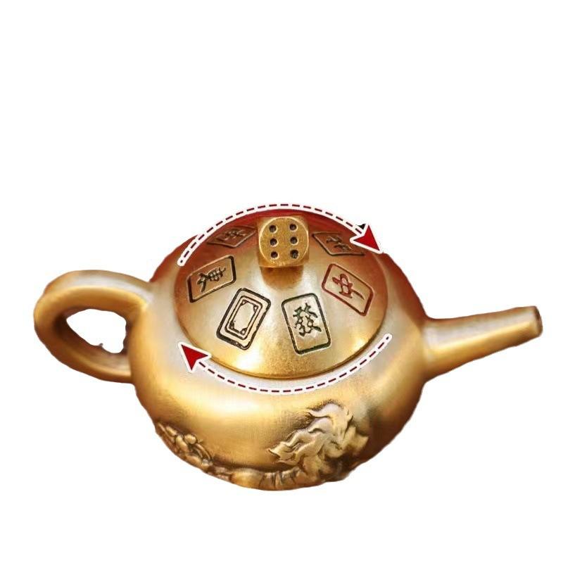 Brass Rotating Small Tea Pet Ornament Mahjong Artifact Copper Teapot Handle