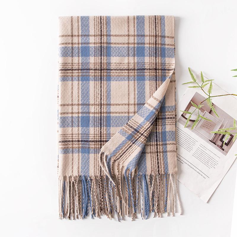 Autumn and Winter New Scarf Women's Winter High End Scarf Korean Style Thickened and Warm Imitation Cashmere Plaid Shawl