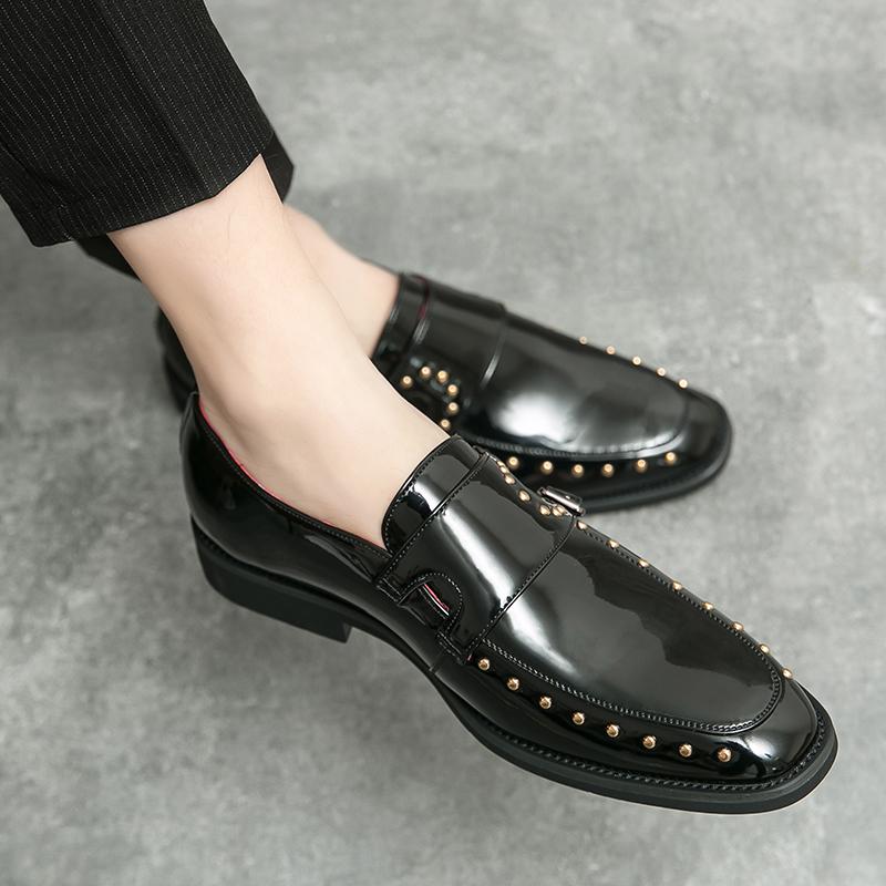 

Мужские туфли Lefu с круглым носком, обувь Tiktok от интернет-звезды, обувь DJ от интернет-звезды, парикмахера, формальные туфли из искусственной кожи, размер 38-46, мужская обувь 46 чёрный