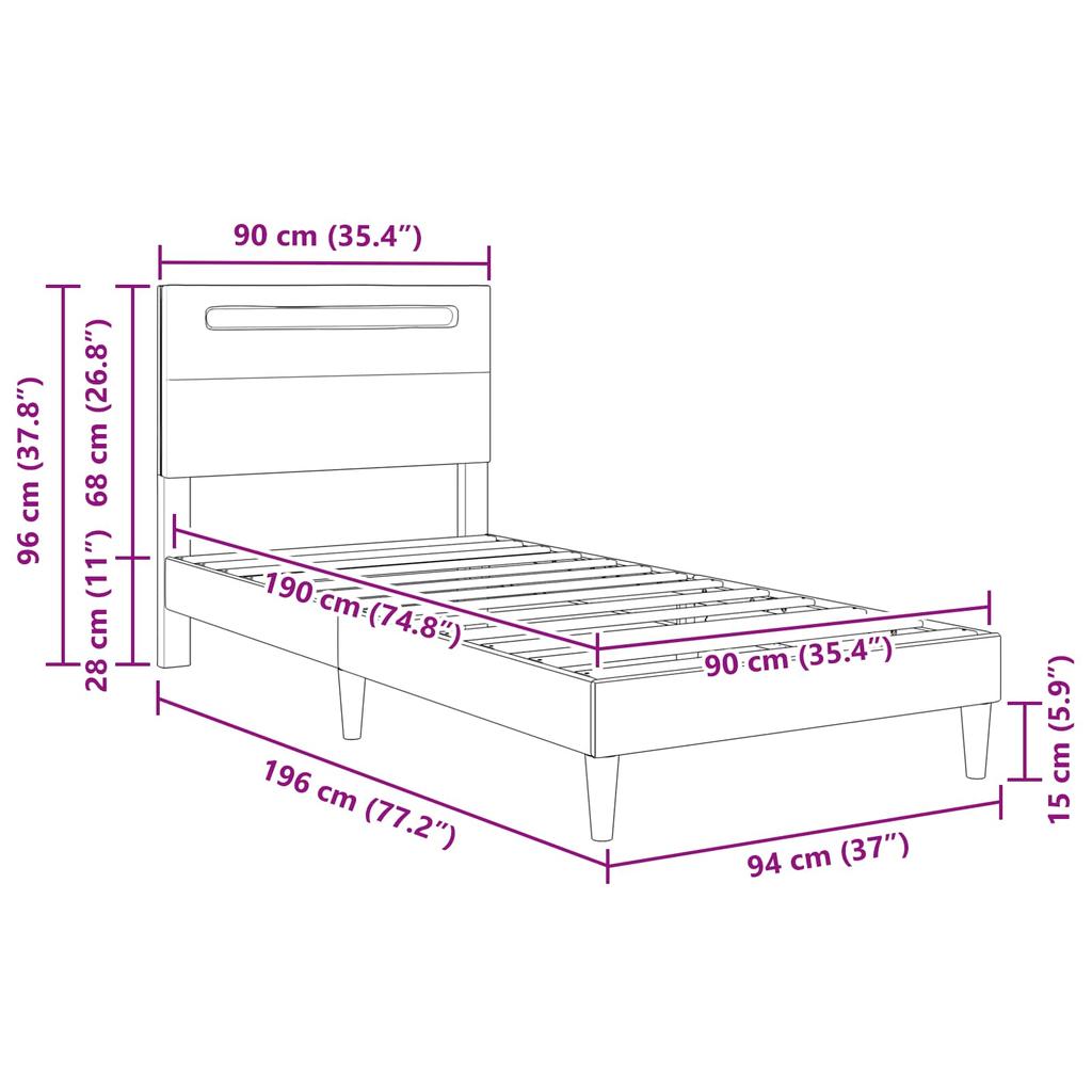 Bed Frame with LED Light Strips Gray 90 X 190 Cm Faux Leather