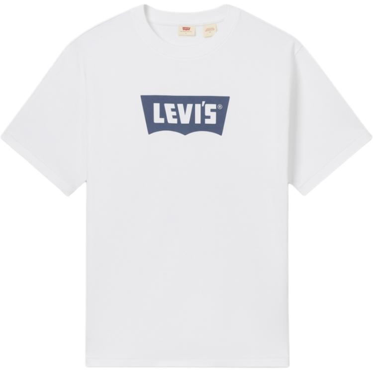 Levis Comfortable Casual Logo Print Ribbed Crew Neck Short Sleeve T-Shirt Men T-Shirts White 001AM-0013