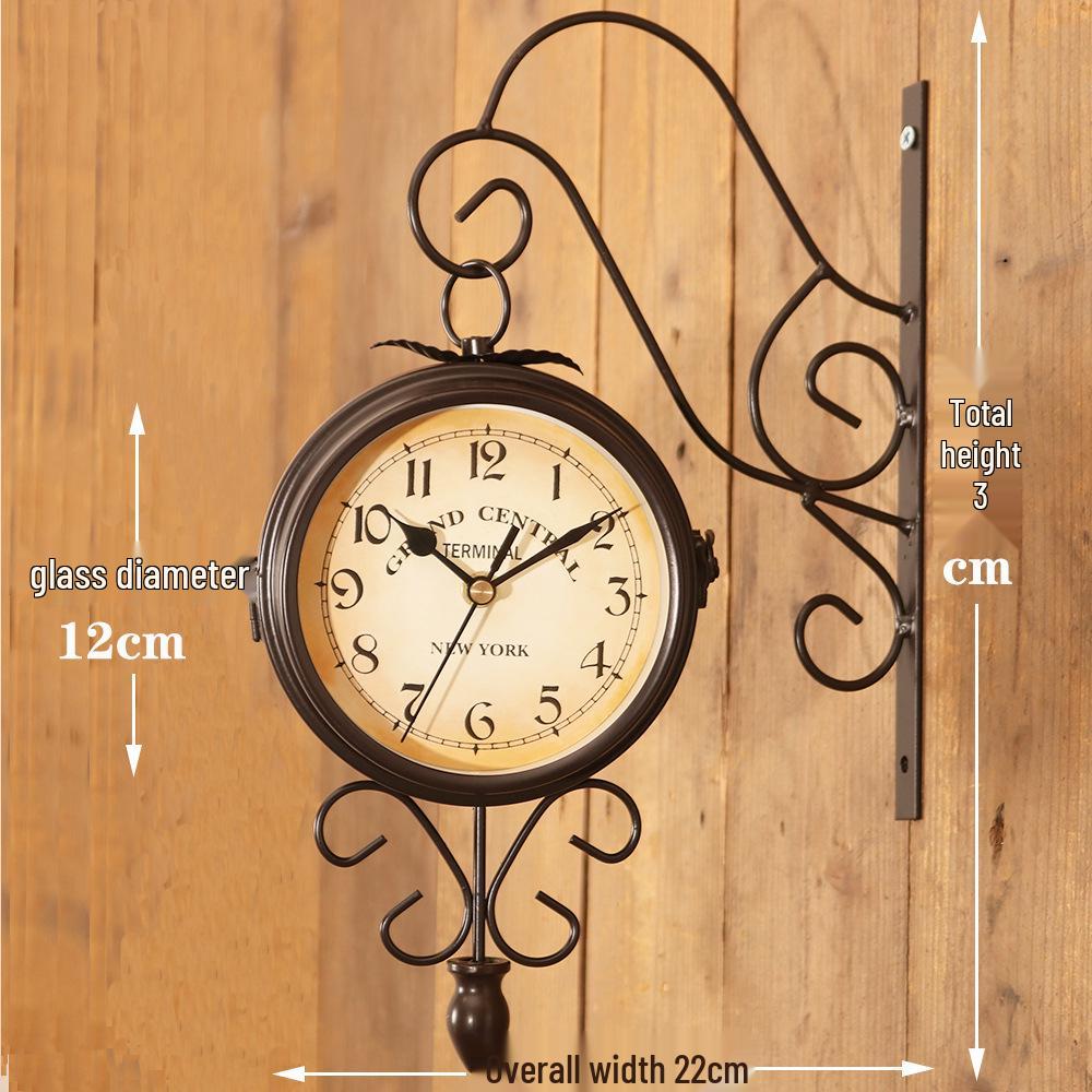 Creative Iron Art Double-Sided Retro Wall Clock for Living Room Decoration