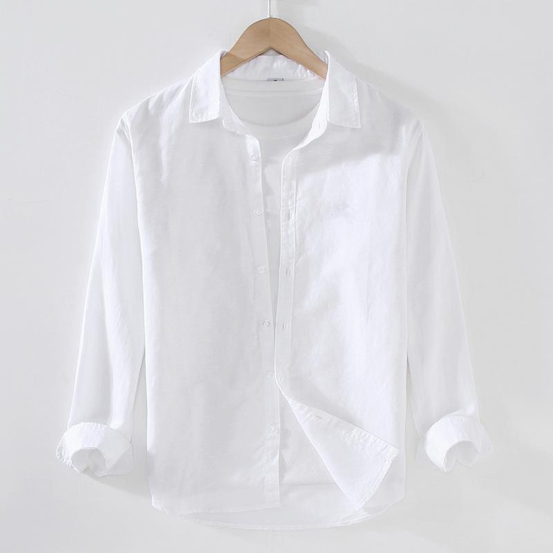 Spring Summer Chinese Style Lapel Long Sleeved Linen Shirt  Men Japanese Style Loose and Fashionable Casual Cotton Linen Shirt Jacket