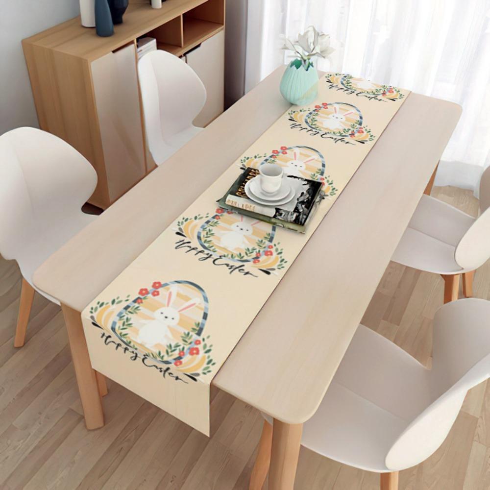 2 pièces Drapeau de table de Pâques Décoration de fête Table Oeuf Lapin Nappe Lin Double Drapeau