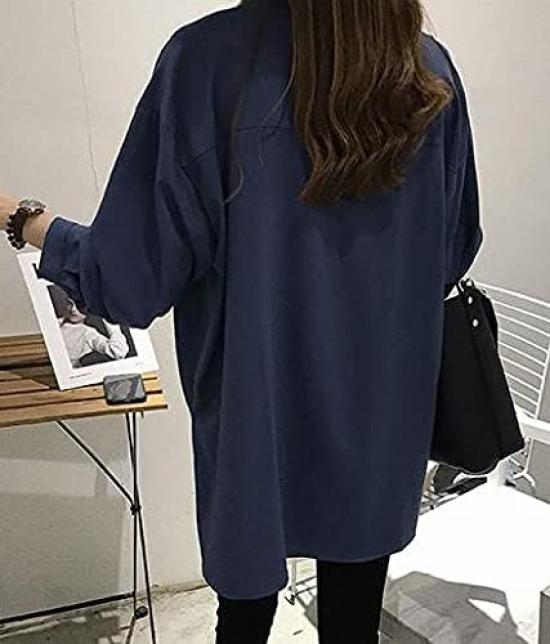 Elegant Long Sleeve Long Cut and Sleeve Korean Puff Loose and Job Flare Skipper Navy [Aspersio] Shirt, Beautiful, Top, Women's Blouse, Pullover,