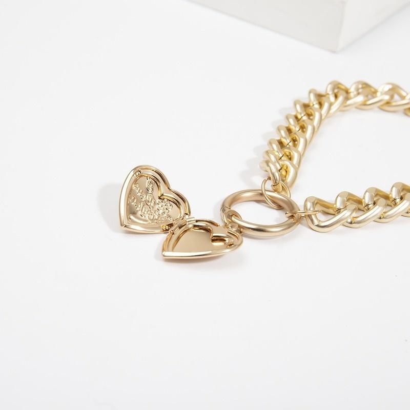 Double-layer Simple Chain Necklace Punk Gold Color Heart Pendant Choker Necklace Fashion Jewelry