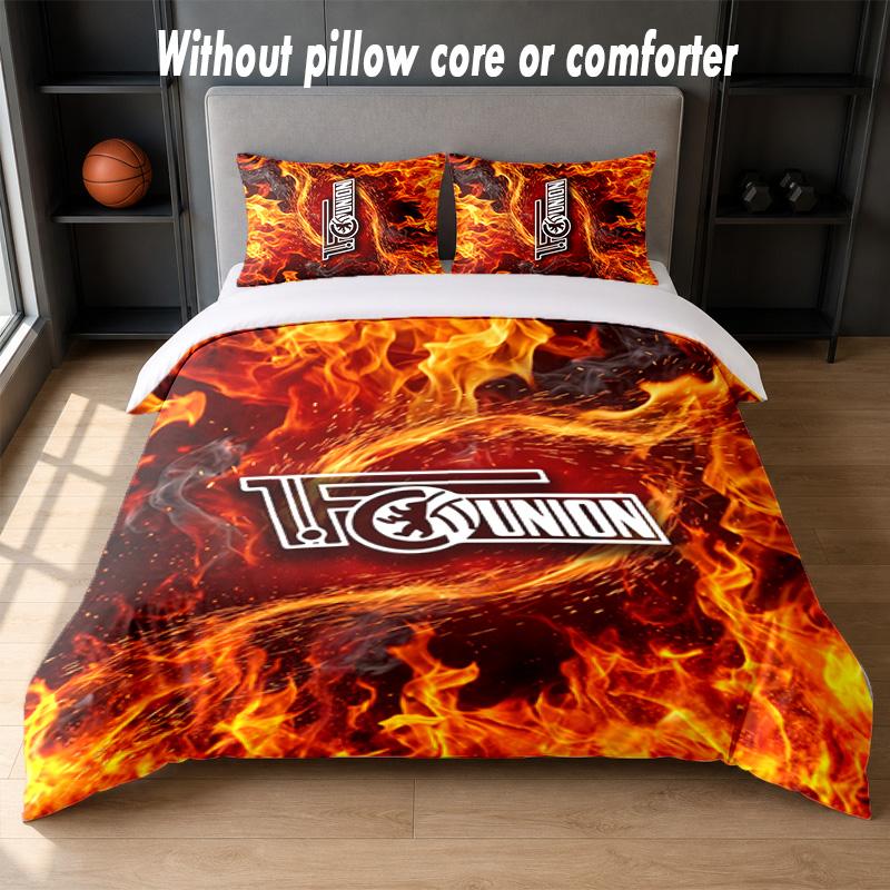 Union Berlin FC Design Bett Bettwäsche-Set 1 Bettbezug + 2 Kissenbezüge Weich Atmungsaktiv Haushalt Bettwäsche