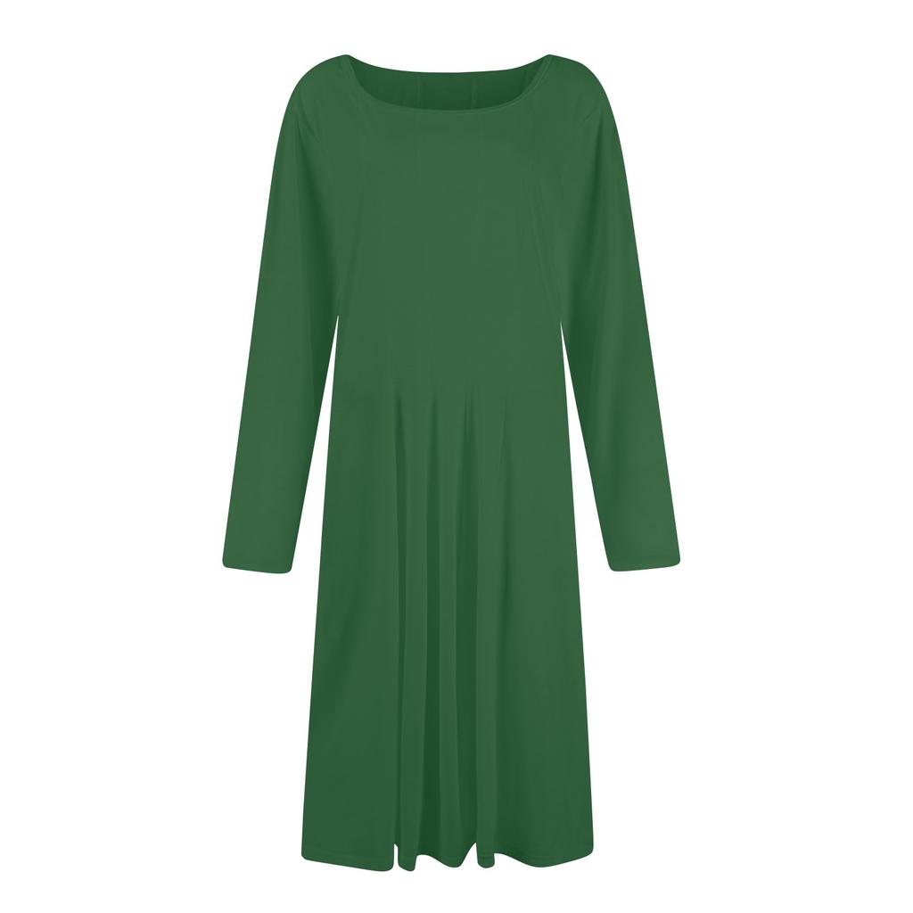 Damen Freizeitmode Rundhals Langarm Farbe Midi Kleid