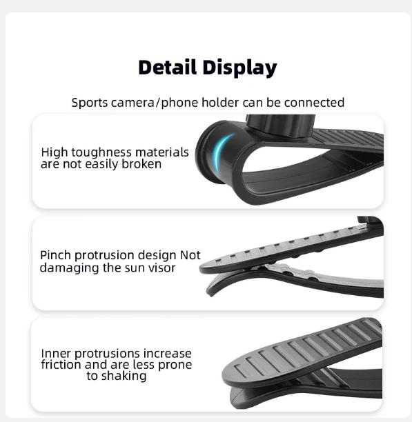 BRDRC Držák sluneční clony do auta pro Insta360 X3/Pocket 3/GoPro Hero 12 11 10 9 8 7/Akční kamera Příslušenství k chytrému telefonu