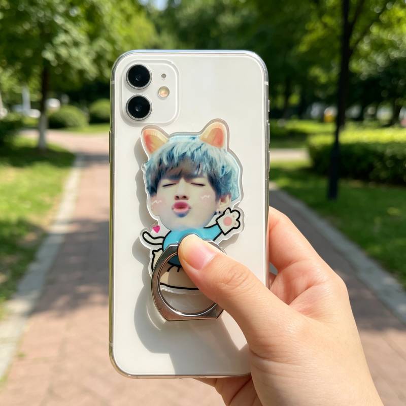 Kim Tae Hyung Min Yoon Gi Cartoon Phone Holder With Acrylic Back Panel And Metal Ring
