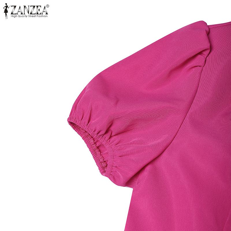 ZANZEA Summer Women Square Collar Short Sleeve Slim Waist Casual A-line Dress