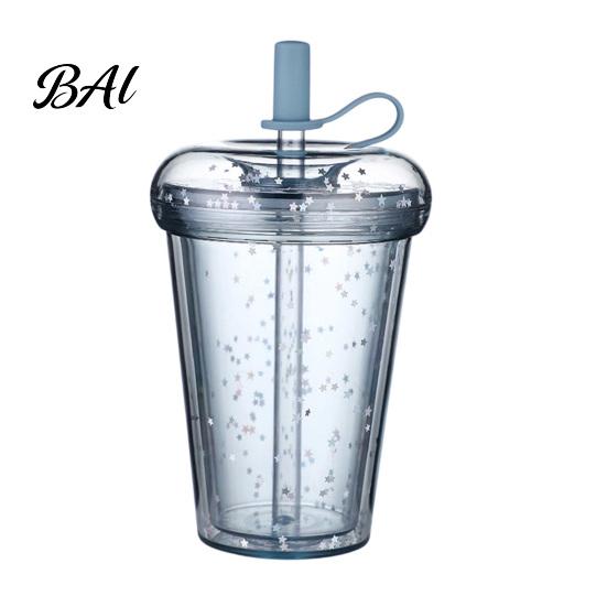 Sparkling Sequin Sensory Cup Transparent Straw Cup, with Sequins Decor And Leak Proof Handheld Drinkware for Campus Lid, Reusable Plastic Sippy