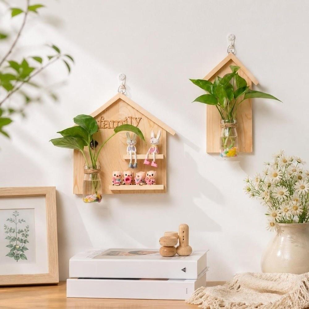 Vase Hydroponic Planter Shelf Wooden Wall Decoration Flower Holder Wall Mounted Planter Home Decor