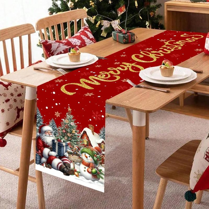Red Christmas Santa Snowman Table Runner Christmas Decorations for Home 2026 Xmas Table Decor Navidad Noel New Year 2026 Gifts