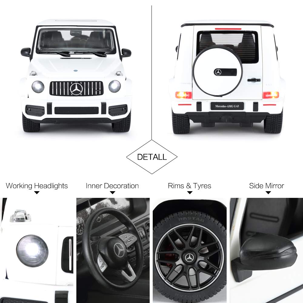 RASTAR AMG G63 RC model headlights and taillights light left and right doors and back door can be opened and closed white 1/14 Mercedes-Benz