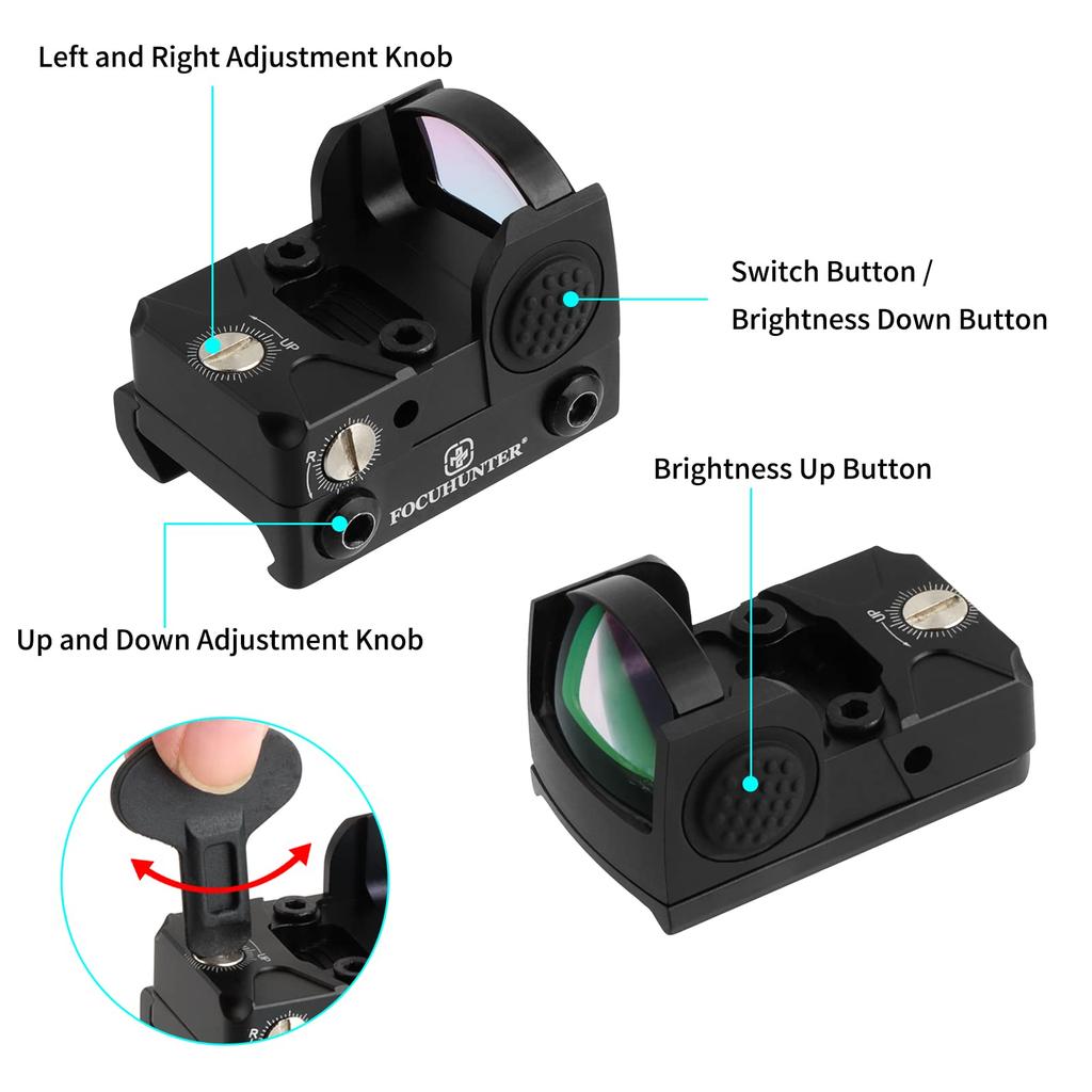FOCUHUNTER 1x22 2MOA Mini Micro Red Dot Sight, Vizor Optic Compact Profesional cu Funcție Wake-Up, Pornire/Oprire Automată, Rezistent la Apă,