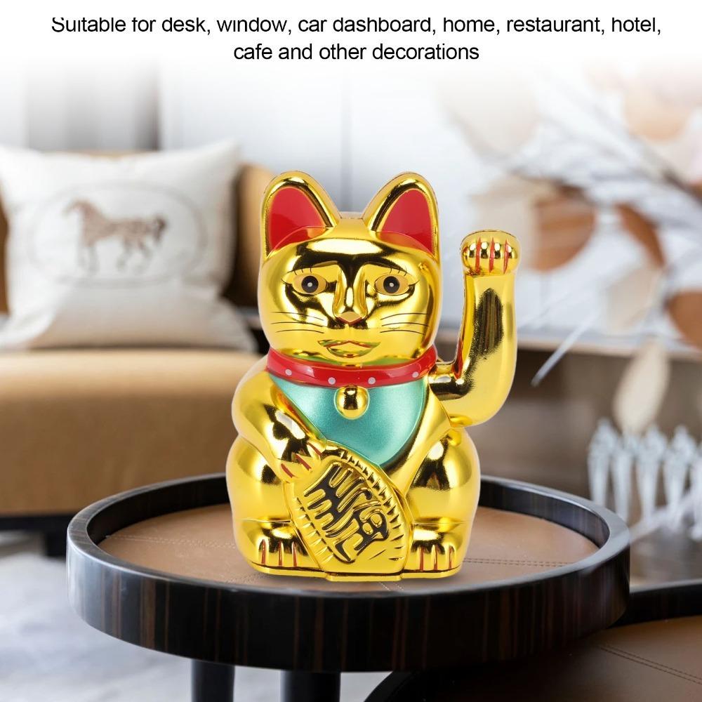 Plastic Maneki Neko Tabletop Ornament Gold Swing Arm Feng Shui Cat  Hotel Cafe Desktop Statue