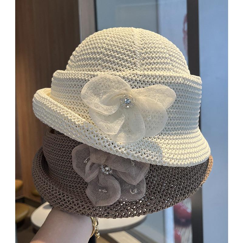 Summer Flower Pattern Knit Bucket Hat With Sun Protection For Outdoor Casual Wear