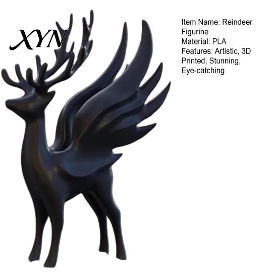 Matte Black Reindeer Statue Christmas Elk with Wings, 3D Printed Figurine, Modern Artistic Desk for Office Standing Deer Sculpture Dining Table,