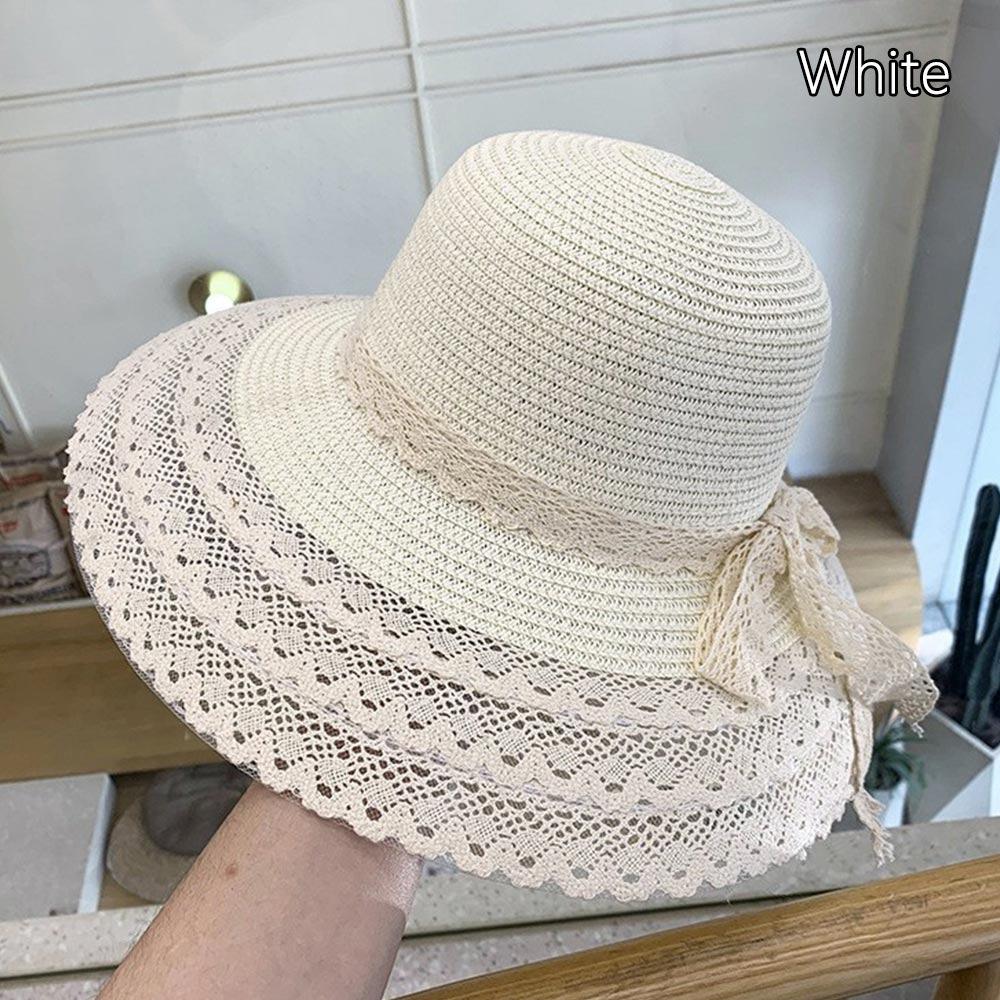 New Lace Bow Straw Hat Foldable Straw Beach Hats Uv Protection Breathable Sunshade Cap Outdoor Vacation Travel