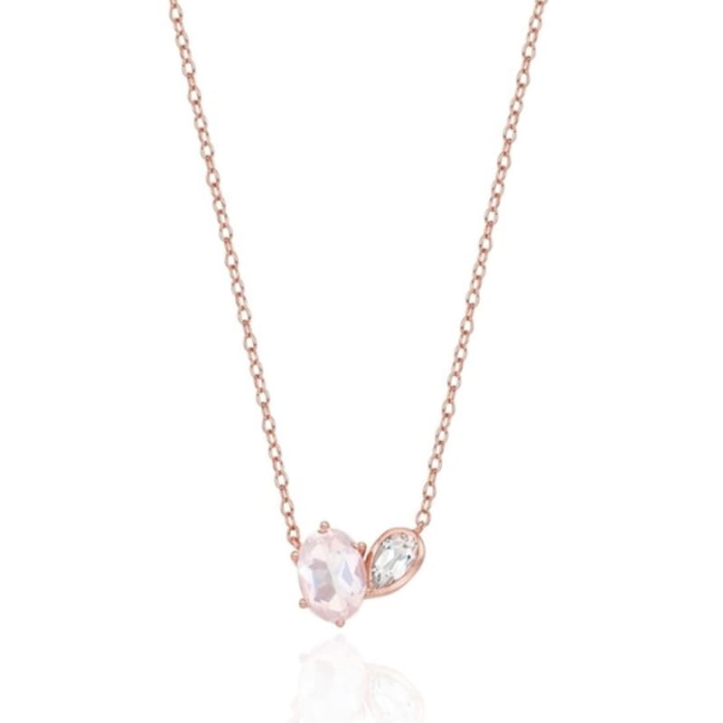 Ozel Silver925 Rose Quartz & CZ Silver 925 Necklace PS153N