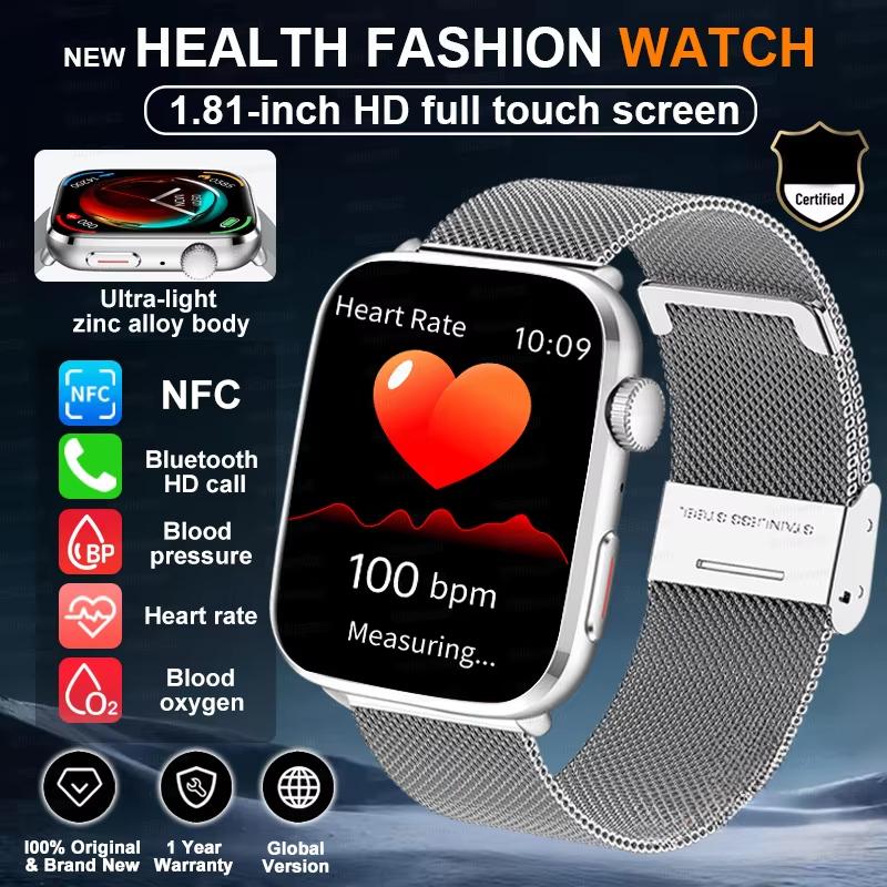 2025 Nové chytré hodinky pro zdraví krevního tlaku s NFC Muži 24hodinový srdeční tep Bluetooth hovory AI Diagnostika Chytré hodinky pro IOS Android