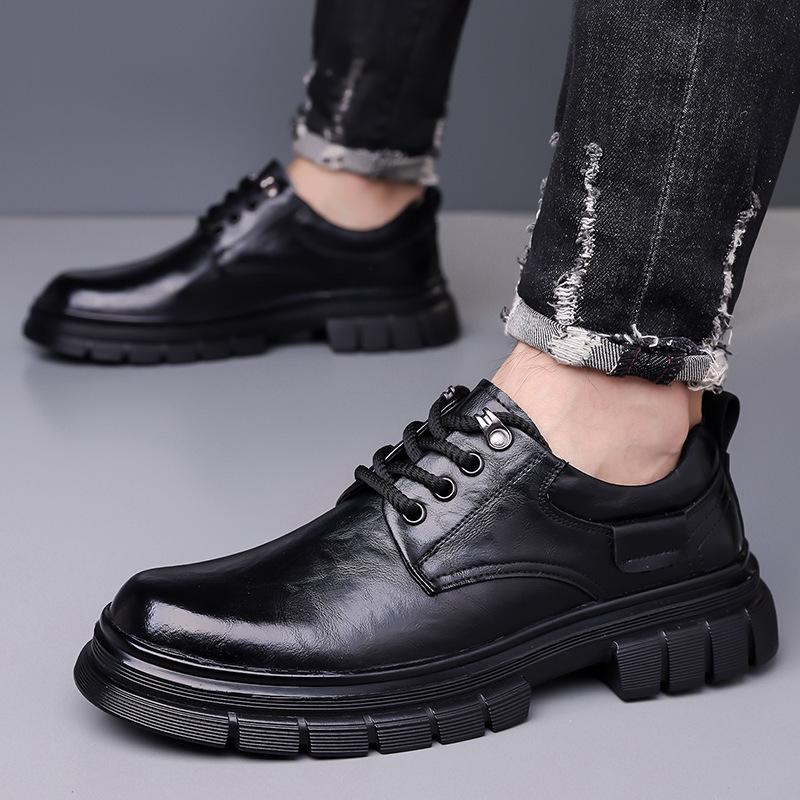 Men's Leather Shoes Spring and Autumn Platform Casual Derby Shoes Men's Formal Wedding Black Low Top Martin Boots
