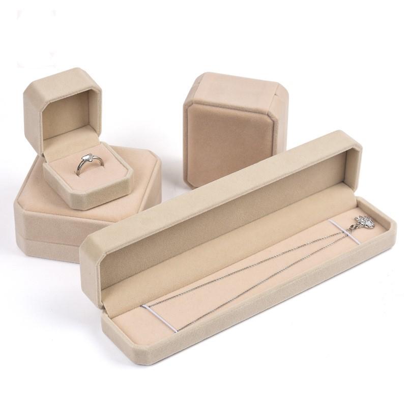 Beige Velvet Octagon Jewelry Box Necklace Pendants Bracelets Box Rings Earrings Box Jewelry Storage Display Jewelry Package Case