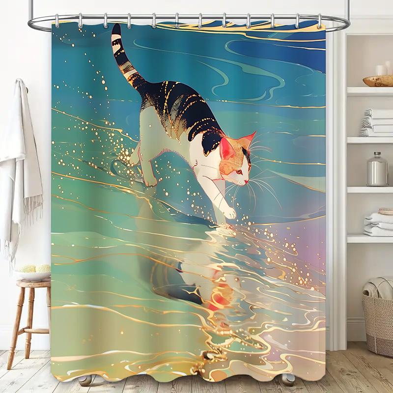Elegantes Katzenmuster Wasserdichter Duschvorhang Unverzichtbar für ein stilvolles Leben Kreative Heimdekoration Modischer Badewannen-Einsatz Leicht zu reinigen