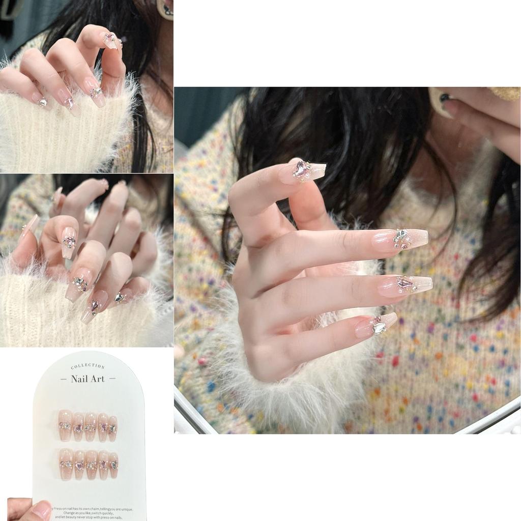 Exquisite Bridal Nail Tip With Galaxy Diamond Radiant Translucent Stylish Detachable
