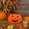 Halloween Gift Bag Pumpkin Candy for Kids, Small Trick or Treat Bucket, Reusable Soft Face Basket with Handle Party Decoration