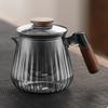 750ml Teekanne aus hitzebeständigem Glas mit Holzgriff und Streifenmuster, mit Siebfilter, zum Aufbrühen von Puer-Blüten-Tee, Kung Fu Teegeschirr