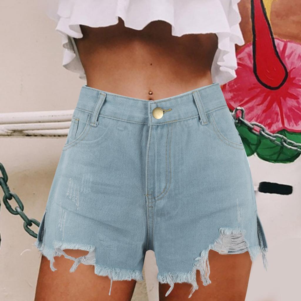 Женские джинсовые шорты с рваной бахромой и высокой талией