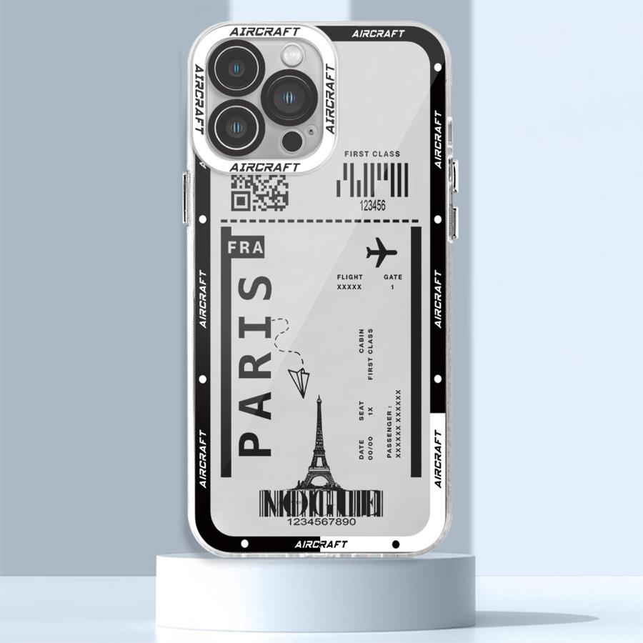Airplane Bus Tickets Phone Case for iPhone 16 Pro 13 Pro Max SE 8 7 Plus XR 14 15 Pro Max 11 12 Mini X XS Max Clear Soft
