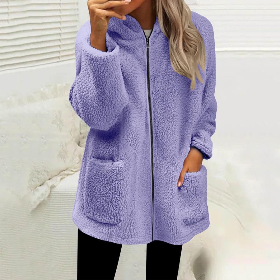 Winter Loose Fleece Women's Long Sleeve Hoodie Zip Up Cardigan Coat