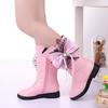 Girls' Pink High Boots Autumn And Winter Newest Plush Children'S Lace Bow Leather Boots Middle Large Kids'S Korean Long Boots