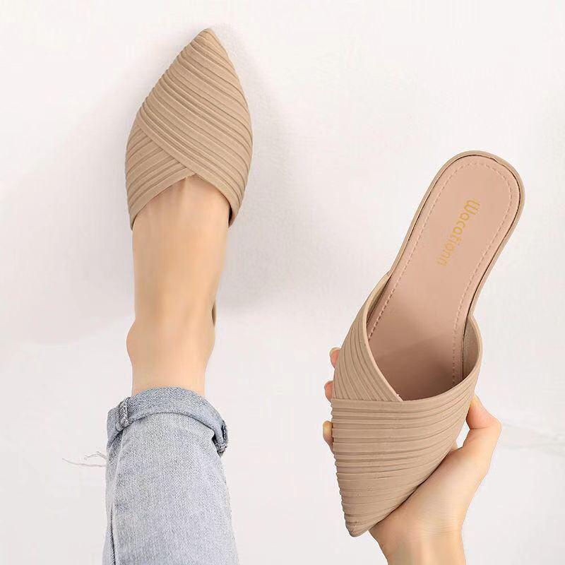 Women's Black Pointed Toe Half-Slippers - Korean Style Outdoor Fashion Thick Heeled Sandals for Summer