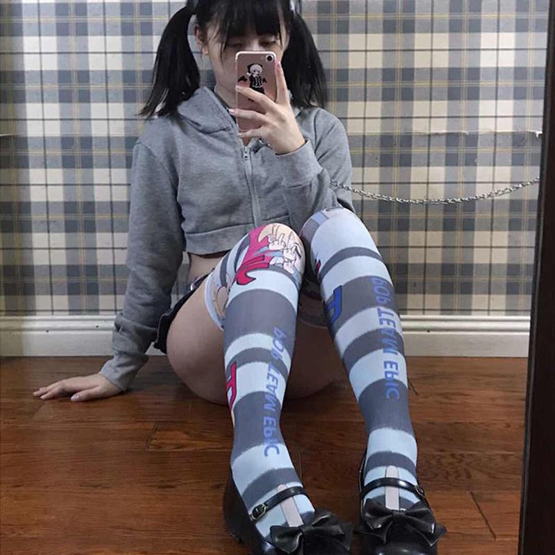 Japanese Two-dimensional Animation Women Stockings 3D Printing  Personality Creative Thigh High Socks Kawaii Sexy Party Stocking