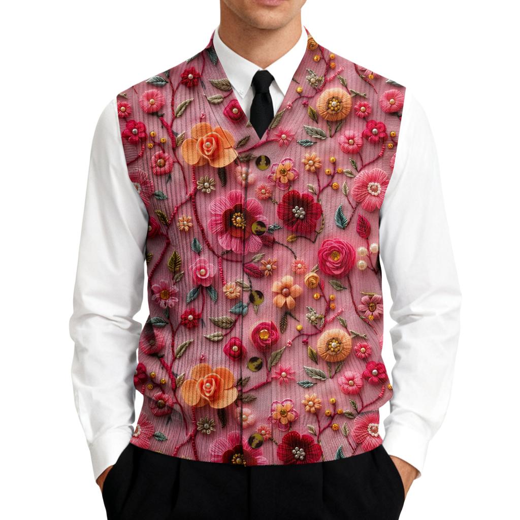 Men's V,Neck Sleeveless Knit Cardigan Vest