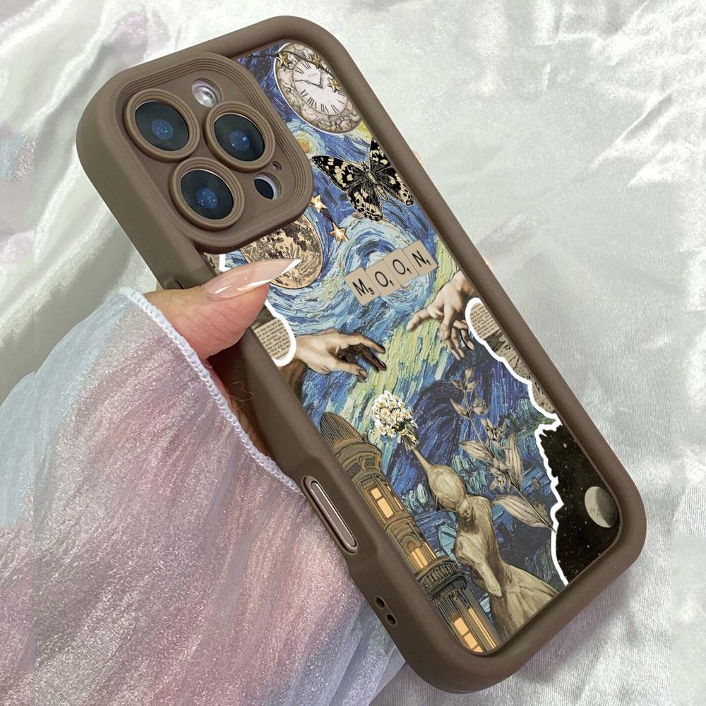 

JT226 Earth Moon Aesthetic for iPhone 17 16 15 Pro Max Samsung S26 S25 Ultra A17 A16 A07 A56 Xiaomi 15T Redmi 15c 14C Soft TPU Case Redmi 15C 4G/5G(171.6) коричневий