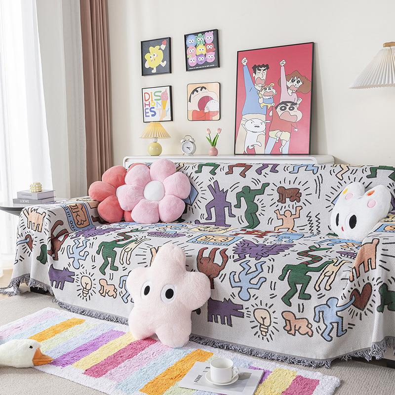 Toalla de sofá con grafiti americano: Cubierta Decorativa de Estilo Japonés y Coreano con Patrones Abstractos Coloridos