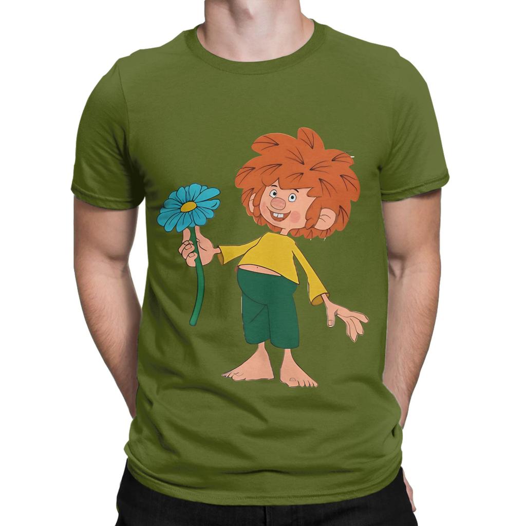 Pumuckl Schenkt Eine Schöne Blaue Blume Lustige Grafik 100% Baumwolle T-Shirt Pumuckl Oberteile T-Shirts Für Unisex