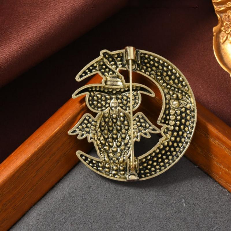 Vintage Mond Eule Brosche für Damen Strass Tier Party Korsagen Nadeln Geschenk