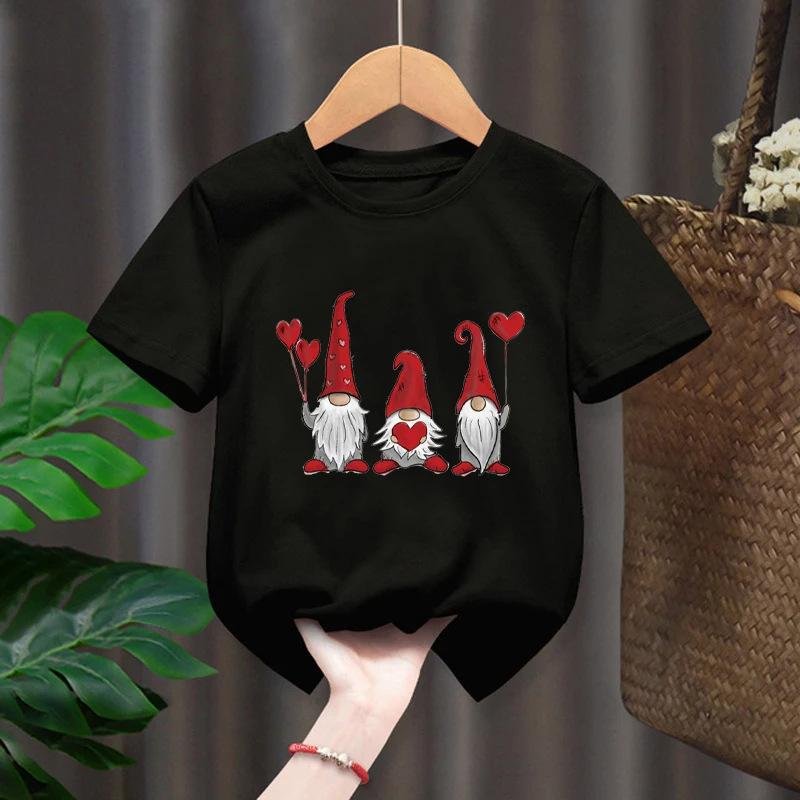 Neformální kreslené chlapecké a dívčí tričko top, vánoční Santa Claus sob s krátkým rukávem dětské oblečení, kulatý výstřih