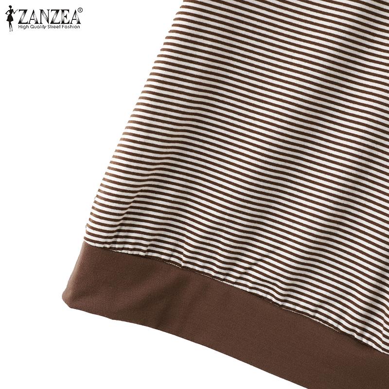 ZANZEA Dámská letní trička s kulatým výstřihem, ležérní, s krátkým rukávem a pruhy