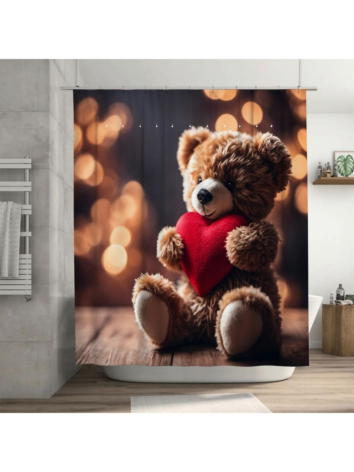 

Cute Teddy Bear with Heart Shower Curtain | Cozy and Romantic Bathroom Decor 90X180cm