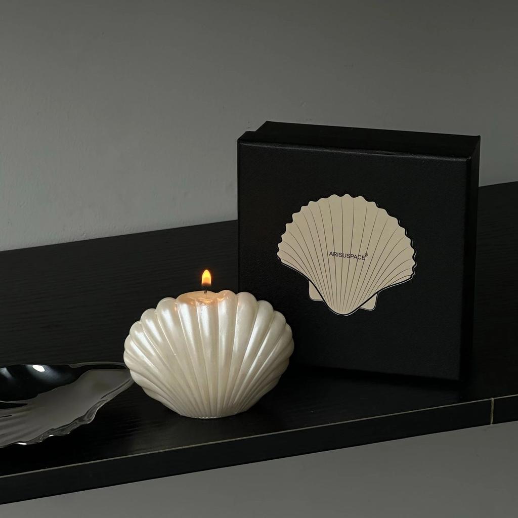 Cute Shell Pearl Scented Candles With Stainless Steel Plate Tray 1pcs Stuis Noke-free Atmosphere Home Decoration